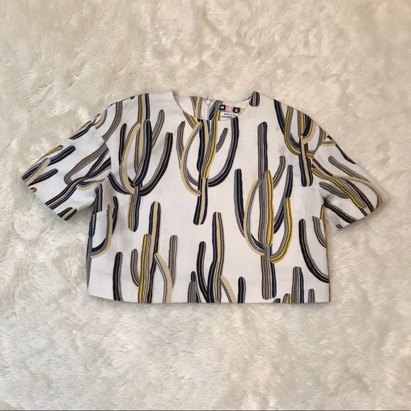 MSGM Tops - MSGM White Cactus Print Crop Top